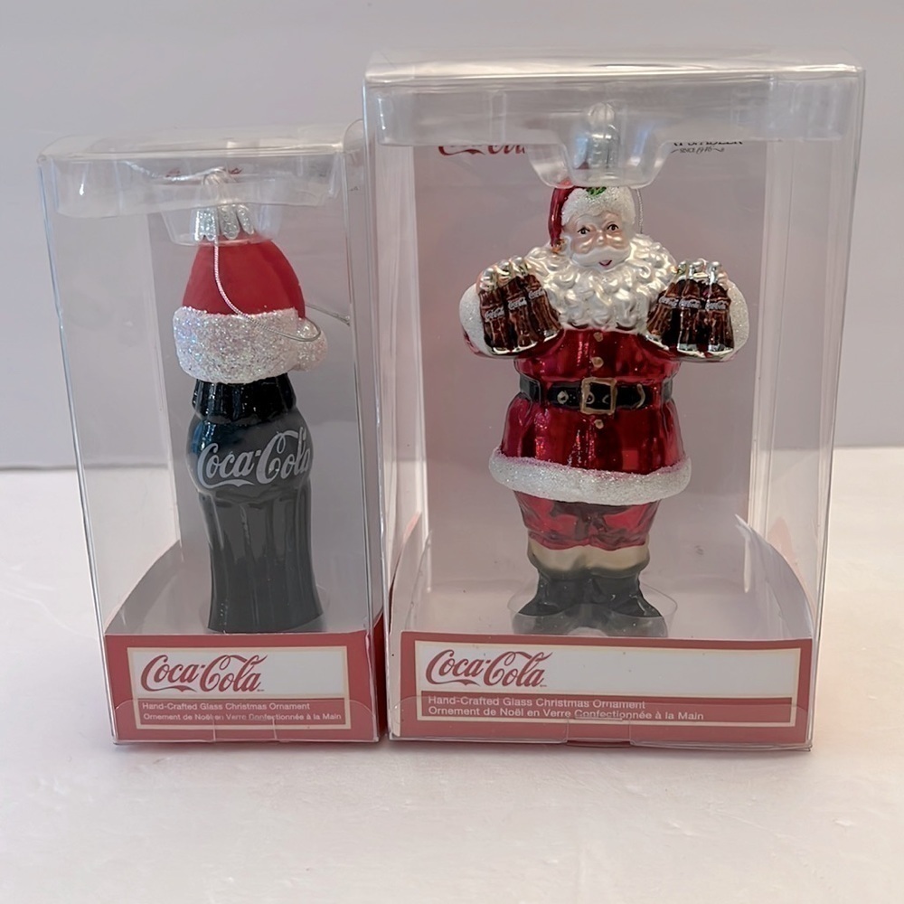 Kurt S Adler Coca Cooa Christmas Ornaments Santa and Coke Bottle 2009 2010